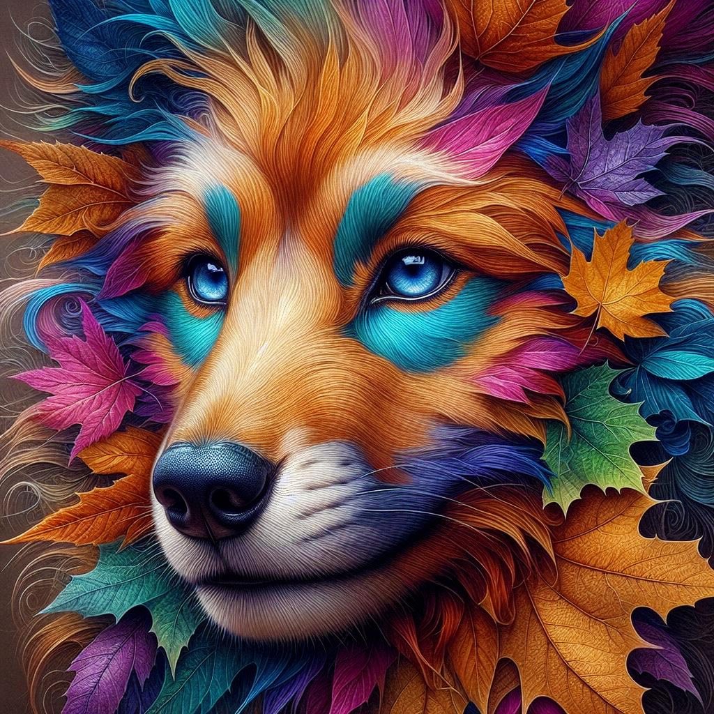 Solve Maple Leaf Dog ( mediumgraphite, stylehyperrealism) jigsaw