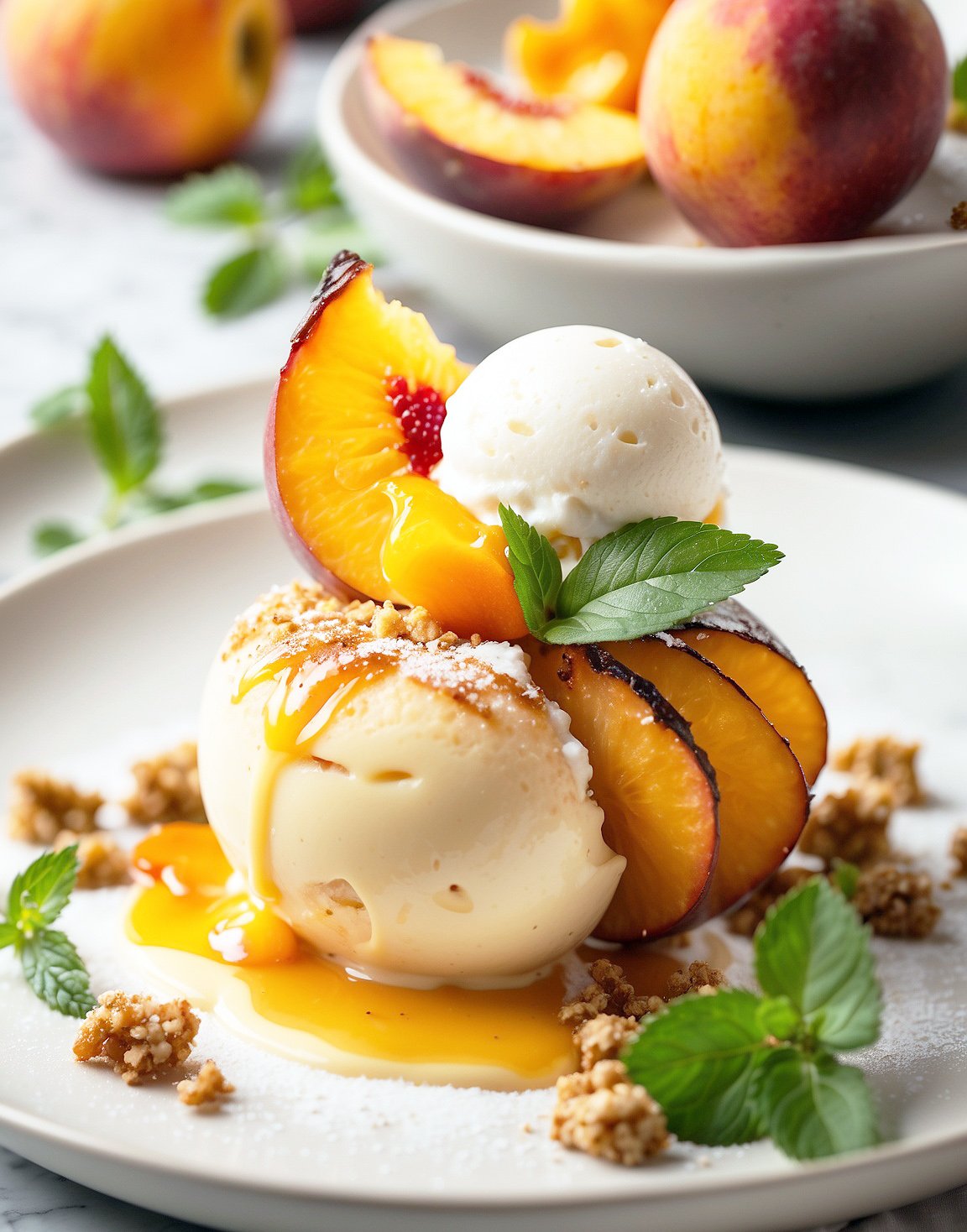Solve Grilled peach with vanilla ice cream jigsaw puzzle online with 80
