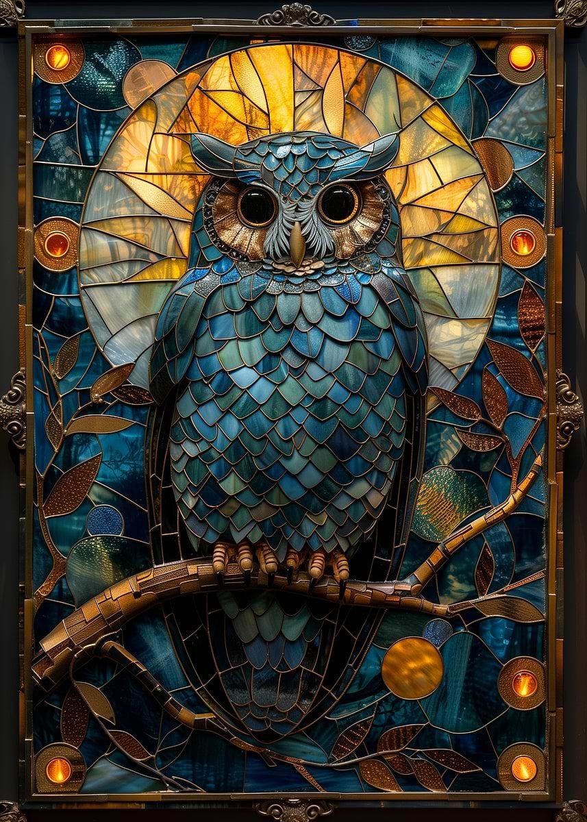 Solve stained glass owl jigsaw puzzle online with 108 pieces