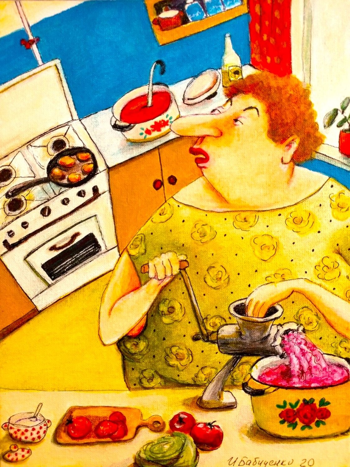 Solve Borya, Turn the Cutlets Over jigsaw puzzle online with 336 pieces