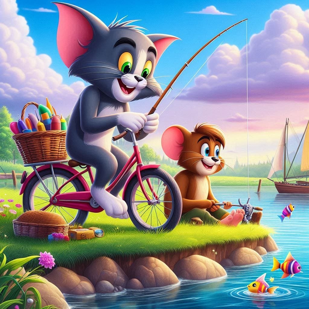 Solve Tom and Jerry fishing jigsaw puzzle online with 36 pieces